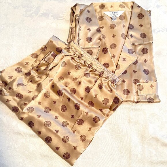 Luxury Men’s Brand New 100% Silk 2-Piece Pajama Set - Chinese Symbol Pattern - Picture 1 of 10